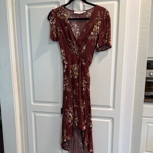 Astr Burgundy Floral High Low Dress